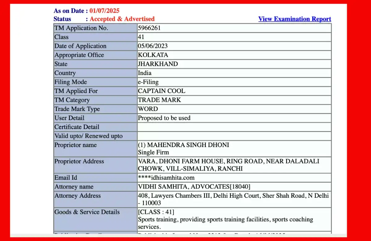 MS dhoni files trademark for captain cool 