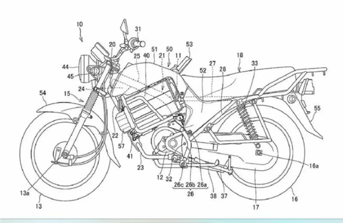 Electric commuter motorcycle patent design, Honda electric motorcycle patent, Honda EV motorcycle patent, Honda IP news, Honda New Patent