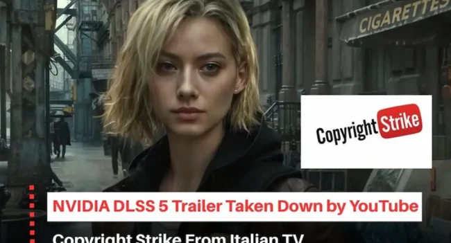 DLSS 5 copyright strike, DLSS 5 copyright case, NVIDIA DLSS 5 Trailer, DLSS 5 trailer taken down, NVIDIA DLSS 5 copyright strike